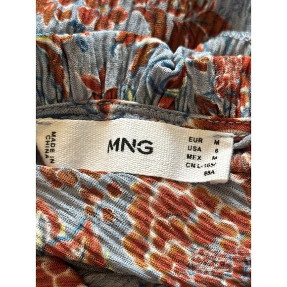 MNG Womens Size 6 Blue Floral Maxi Dress Stretch Flutter Sleeve Ruffle Trim - Picture 5 of 5